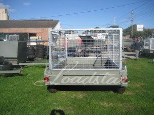 Caged 8x5 Tandem door trailer rear view